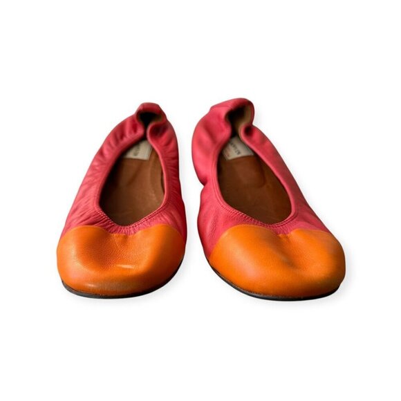Lanvin Cap-Toe Ballerina Flats. in Red /Orange Leather,  39 EU - Picture 3 of 13